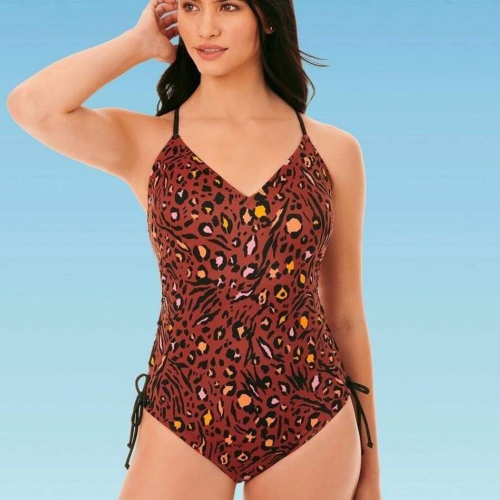 Slimming Control Side-Tie Lace-Up 1 Piece Swimsuit
